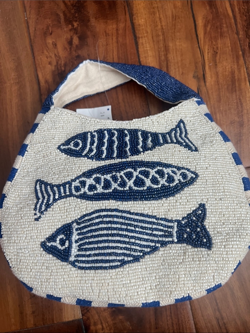Beaded sardine Handbag in Navy and White